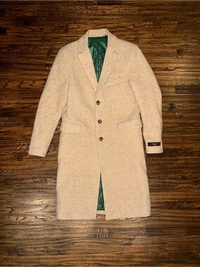 KITH FW23 Royce Wool Blend Marled Beige Overcoat Pea Coat Size Medium